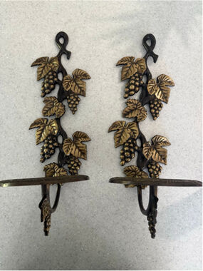 Vintage Brass Grapevine Wall Sconces Candle Holders
